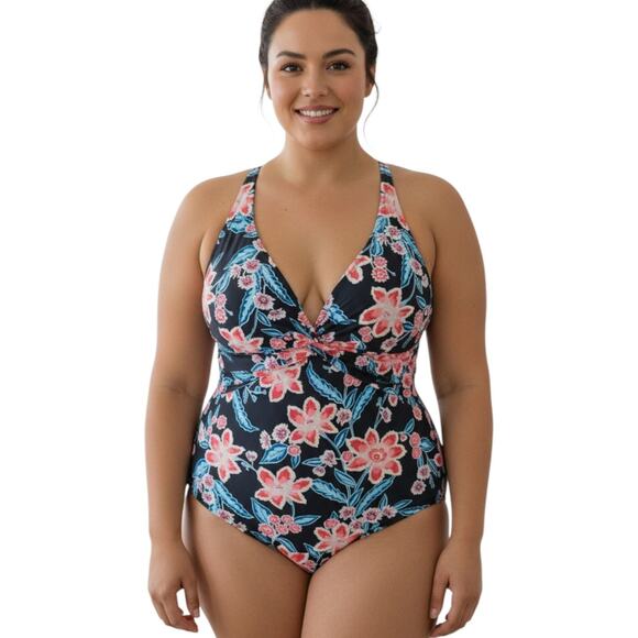 Old Navy Other - NWT Old Navy Swimsuit Womens XXL Black Neon Peach Floral One Piece Vacation Swim